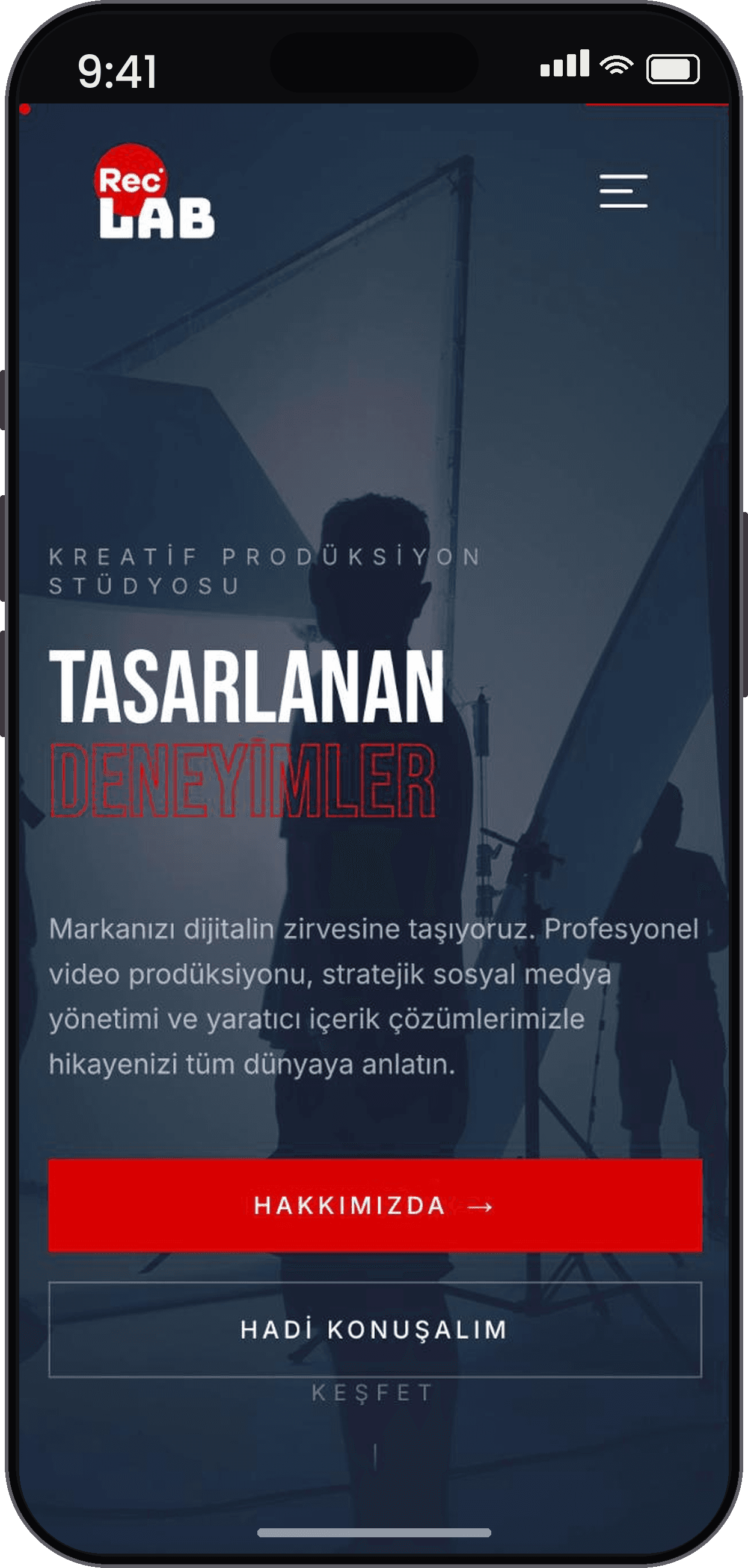 RecLab Studio mobil arayüzü